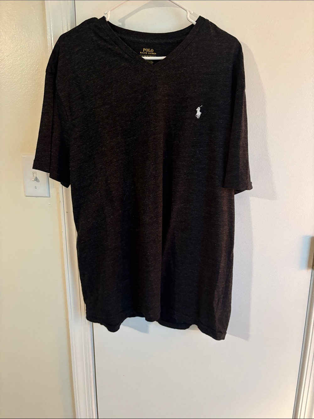Polo by Ralph Lauren Men's Charcoal V-Neck Tee with White Pony